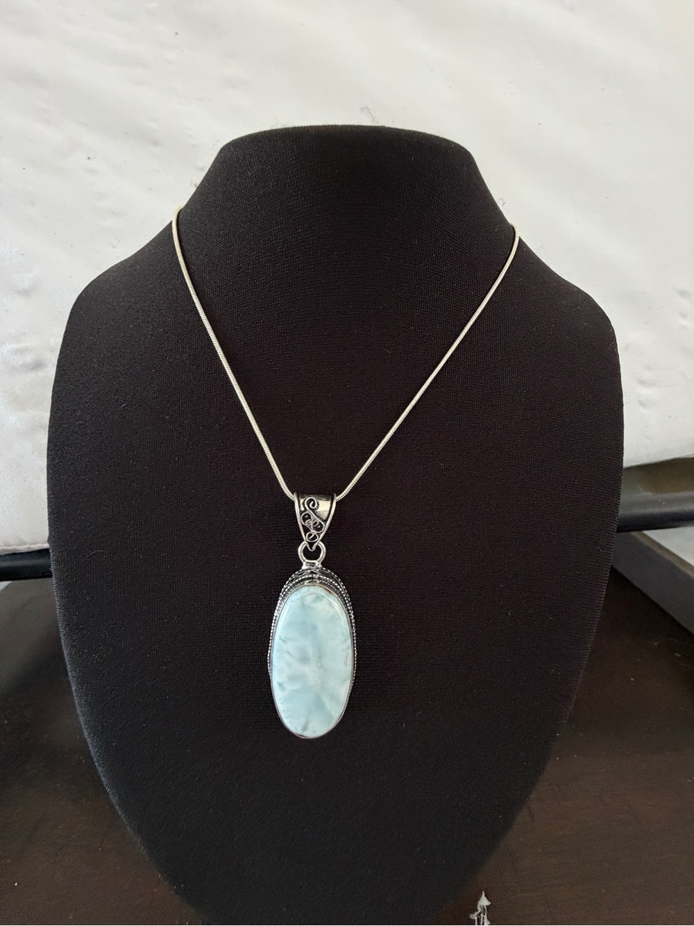 925 Sterling Silver Caribbean Larimar Necklace Gemstone Womens Jewelry